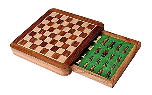 Magnetisches Schach-Set für Reise, handgefertigt, Akazienholz, faltbares Brett mit eleganter Aufbewahrungszeit (17,8 cm Größe) von Royal Kurta