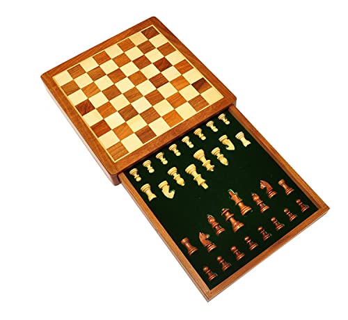 Magnetisches Schach-Set für Reise, handgefertigt, Akazienholz, faltbares Brett mit eleganter Aufbewahrungszeit (25,4 cm Größe) von Royal Kurta