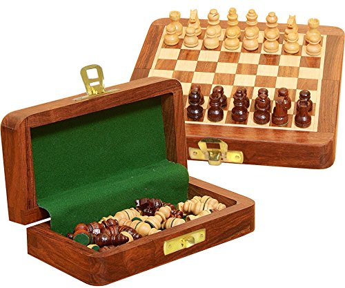 Magnetisches Schachbrett aus Holz mit Aufbewahrungsset, 12,7 cm x 12,7 cm, hochwertiges Quatily Sheesham/weißes Holzschach/Holzspielschach/Reisespiele, magnetisches Schach-Set von Royal Kurta