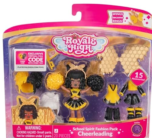 Royale High 7,6 cm School Spirit Fashion Pack Cheerleading Dark Series 1-1 Figur mit 15 Zubehörteilen Flügel werden Ringe virtueller Artikelcode enthalten - ab 5 Jahren von Royale High