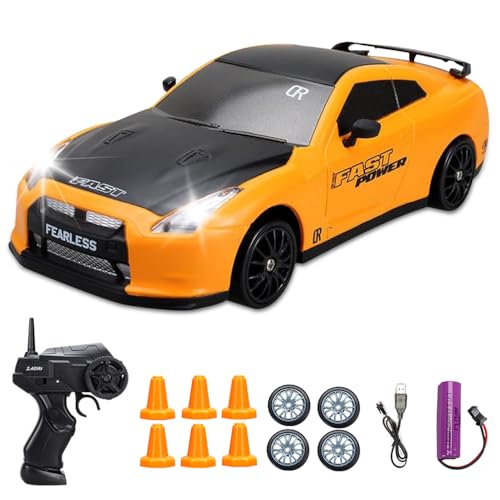 Ferngesteuertes Auto, 1:24 Rc Drift Car mit Arbeitsscheinwerfern, 2,4Ghz Spielzeugauto, Rc Auto 45km/h, Remote Control Car Geschenke für ab 4,5,6,7,8 + Jahre Kinder und Erwachsene(Gelb) von Rppiup