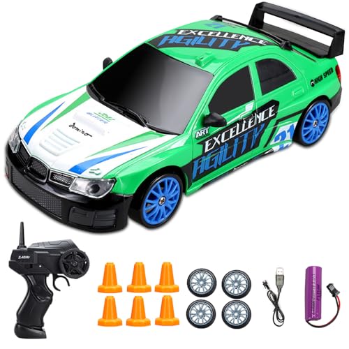 Ferngesteuertes Auto, 1:24 Rc Drift Car mit Arbeitsscheinwerfern, 2,4Ghz Spielzeugauto, Rc Auto 45km/h, Remote Control Car Geschenke für ab 4,5,6,7,8 + Jahre Kinder und Erwachsene(Grün) von Rppiup