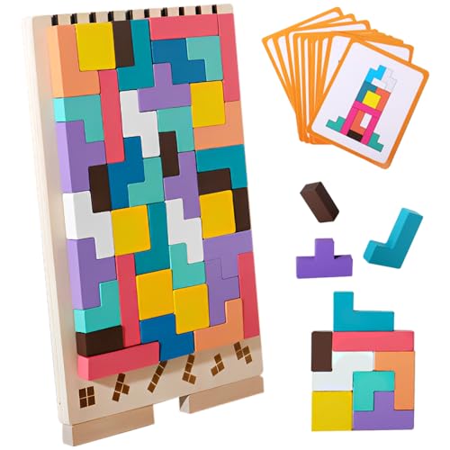 Holzpuzzle Tetris, Sensorik Bausteine Puzzle mit 42 Steinen und 10 Herausforderungskarten, Montessori Spielzeug, Geometrische Blöcke Tetris mit Halterung, Intelligenz Jigsaw Holzpuzzle Tetris, Sensorik Bausteine Puzzle mit 42 Steinen und 10 Herausforderungskarten, Montessori Spielzeug, Geometrische Blöcke Tetris mit Halterung, Intelligenz Jigsaw von Rppiup