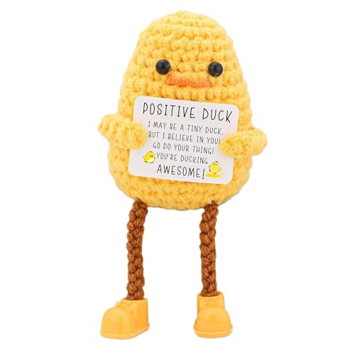 Positive Häkelente, niedliche Häkelpuppe Ente, Aufheiterung Ente Puppe, Komfort gestrickte Ente, inspirierende Häkelente, fröhliche Häkelente mit positiver Nachrichtenkarte, ideal für Unterstützung, von Rproonay