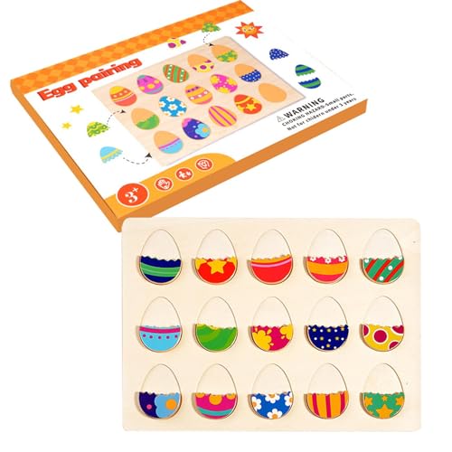 Rqrdww Color Matching Game, Wooden Egg Matching Toys, Early Learning Activities, Preschool Interactive Games, Kindergarten Learning Toys Wood 30x22cm/11.81x8.66 Inches Colorful Wooden Eggs von Rqrdww