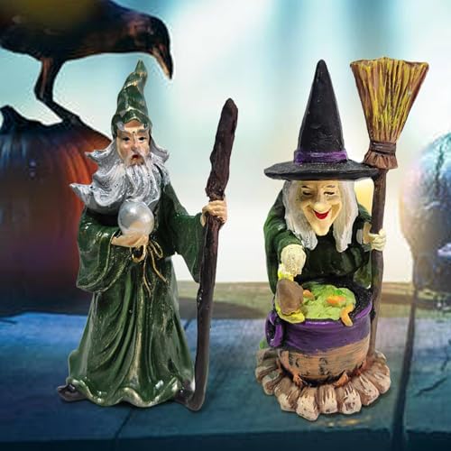 Rrlihjgu 2 Stücke Zauberer Statue Hexe Figur Zauberer Zauberer Lila Zauberer Mit Zauberstab Fantasy Dekoration Figur Sammlerstück Fantasy Dekoration Figur Statue Modell (Zauberer + Hexe) von Rrlihjgu