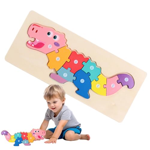 Rrlihjgu Dinosaurier-Holzpuzzle,Dinosaurier-Puzzle, Tier-Puzzlespielzeug im Dinosaurier-Design, Bunte, entzückende Kleinkind-Holzpuzzles für 3-5-jährige Kinder, Kindergarten, Vorschulerziehung, von Rrlihjgu