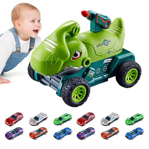 Rrlihjgu Dinosaurier-Spielzeugfahrzeug-Set, Dinosaurier-Truck für Kinder,Dinosaurier-Startspielzeug für Kinder - Mit 15 Leichtmetallautos und 3 Soft-Bullet-Fahrzeugen zum Starten von Spielzeugen. von Rrlihjgu