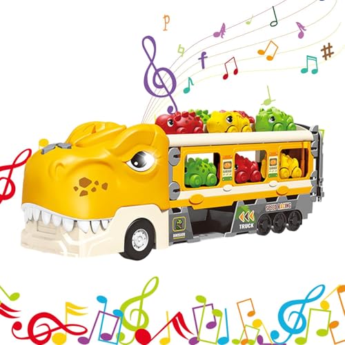 Rrlihjgu Dinosaurier-Transporter-LKW, Dinosaurier-LKW-Spielzeug - Rennstrecken-Spielset Transport-Truck mit Licht & Sound - Faltbares Transporter-Spielset, Dinosaurier-Figuren, Spielzeug für und von Rrlihjgu