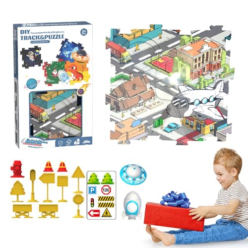 Rrlihjgu Eisenbahnwaggon-Rätsel, Gleisrätsel für Kinder, Vorschulpädagogische Puzzle-Strecken mit Fahrzeugen, Lernfahrzeug-Puzzlestrecke für und Mädchen im Vorschulalter, Elektroauto, Feinmotorik von Rrlihjgu