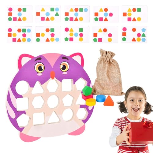 Rrlihjgu Form-Matching-Puzzle, Form-Matching-Spiel Farbe | Feinmotorisches farblich passendes Sortierbrett aus Holz,Lernspielzeug für Kinder ab 3 Jahren, Denkaufgabe für 2 Spieler mit Karten von Rrlihjgu