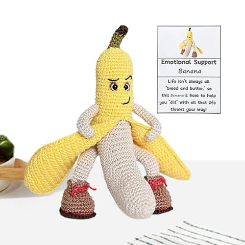 Rrlihjgu Häkelpuppe, Häkelspielzeug | Lustige gestrickte Bananenfigur,Ermutigungs- und Unterstützungsbanane, lustiges, positives, emotionales Unterstützungsspielzeug für Geburtstagsfeiertage von Rrlihjgu