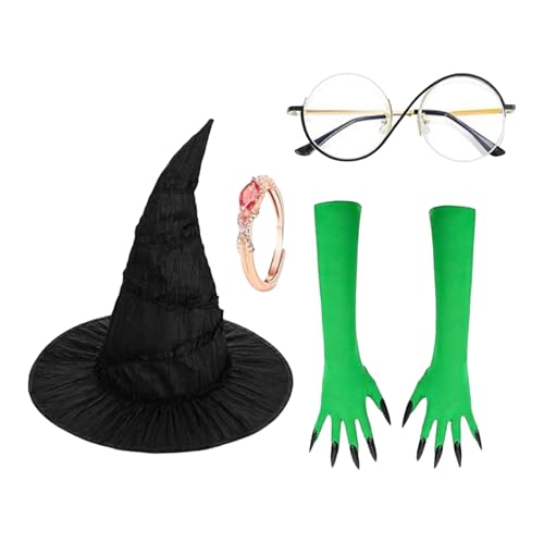 Rrlihjgu Hexenkostüm - Hexenhut für Damen mit Krallenhandschuhen in Grün - Kostüm Kit für Halloween Karneval Kostümfest Cosplay Maskerade Rrlihjgu Hexenkostüm - Hexenhut für Damen mit Krallenhandschuhen in Grün - Kostüm Kit für Halloween Karneval Kostümfest Cosplay Maskerade von Rrlihjgu