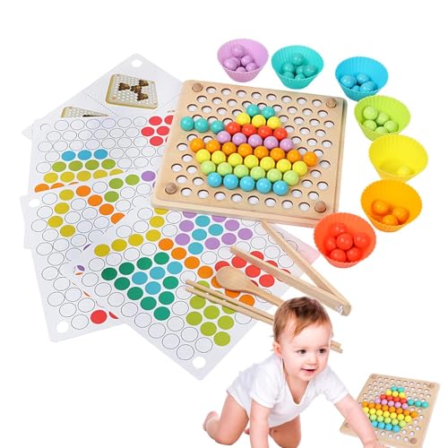 Rrlihjgu Holzbrett-Perlenspiel, Perlenspiel für Kleinkinder - Holz Peg Peg Board Regenbogen Perlen Brettspiel,Kreatives Vorschul-Lernspielzeug für, Mädchen, Kinder von Rrlihjgu