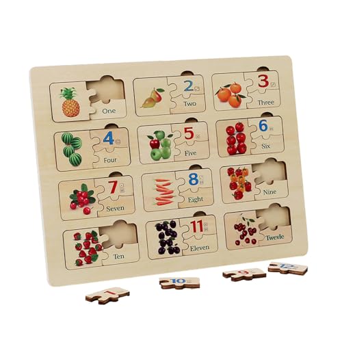 Rrlihjgu Holzpuzzle für Kinder, Obstpuzzle für Kleinkinder, Passende Zahlentafel für Kinder aus Holz, Puzzle-Spielzeug, Vorschule für Kinder, pädagogisches Lern-Kindergartenspielzeug für Kinder von Rrlihjgu