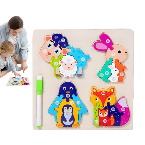 Rrlihjgu Holzpuzzles für Kleinkinder,Tier-Holzpuzzle - Intelligenz-Rätsel-Spielzeug - Doppelseitiges, farbenfrohes, neuartiges Tierform-Puzzle für Kinder, Logikspiel, STEM-Bildung von Rrlihjgu