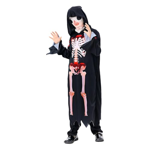 Rrlihjgu Horror Skelett Blutige Kostüme | Gruseliges Cosplay-Kostüm | Blutiges Skelett Kostüm Kapuzen Schädel Kleid Outfit Halloween Kostüm für Verkleidungsaktivitäten von Rrlihjgu