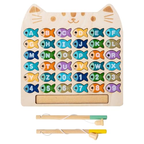 Rrlihjgu Kinder-Angelspiel, Angelspielzeug für Kinder | Magnetisches Fisch-Holz-Angelspiel,Feinmotorikspielzeug, Fischfangspiel, Lern- und Bildungsspielzeug mit Zahlen und Buchstaben für Kinder von Rrlihjgu