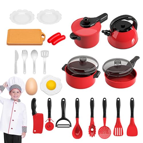 Rrlihjgu Kinder Kochsets, Kinder Spielen Küchenspielzeug - 24 -fache Kochen und Backset | Kitchen -Spielset für echte Lebensmittel, Spielzeuggeräte, Backzubehör, Kleinkindtäusche für Spaß von Rrlihjgu