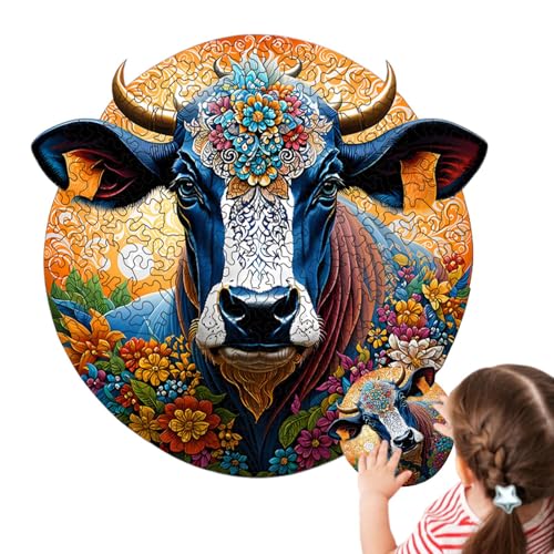 Rrlihjgu Lackiertes Kuhpuzzle, Hochlandkuh -Puzzle - Highland Cow Jigsaw Rätsel Spielzeug - Kids Animal Head Design Aufklärungsspielzeug für Zuhause, Schule, Reisen, draußen von Rrlihjgu