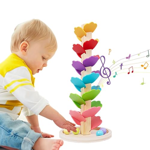 Rrlihjgu Music Tree hölzerne Marble Run, kugellaufspielzeug, farbenfroher Roller kugelturm, farbenfroher Rolling Ball Tower Musical Tree Toy, Holzmusikbaum -Marmor -Lauf Montessoris Toys 33.8x15,8 cm von Rrlihjgu