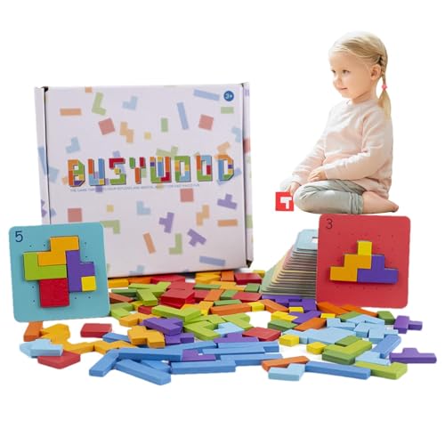 Rrlihjgu Musterblöcke aus Holz für Kinder,Musterblöcke, Geometrische Formen für Kinder, Lustiges -Lernspielzeug für Kinder von 4 bis 8 Jahren, Puzzle-Set in Holzform von Rrlihjgu