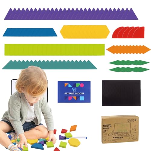 Rrlihjgu Musterblöcke für das Klassenzimmer, magnetische Formen für Kinder | 120 Stück magnetische Tangrams Holzmusterblöcke,Kreatives Tangram-Puzzle, Formblöcke für Vorschulkinder, Zuhause, von Rrlihjgu