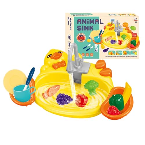 Rrlihjgu Pretend Play Küchenspüle,Spielküchenspüle Spielzeug - Kinder-Rollenspiel-Elektro-Geschirrspüler-Spielzeug - Spielzeug-Küchenspüle mit Spielnahrung und Küchenutensilien zum Angeln von Rrlihjgu