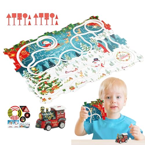 Rrlihjgu Puzzle Racer Kinder-Autobahn-Set,Puzzle-Autobahn - Cartoon-Autobahn-Spielzeug-Puzzle-Eisenbahnwagen - Robustes Auto-Puzzle-Track-Puzzle-Autospielzeug für die Weihnachtsferien von Rrlihjgu