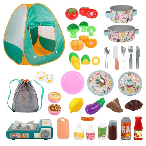 Rrlihjgu Spielzeug-Camping-Set, Kinder-Camping-Set | 40 Stück Outdoor-Camping-Spielzeug | Stellen Sie Sich EIN Camping-Set mit Barbecue-Grill, Grillspießen und Zelt für Kinder als von Rrlihjgu