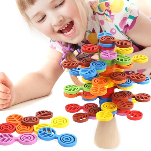 Rrlihjgu Stack Rainbow Tree,Frosch-Balance-Spiel - Bunte kreative Stapelblöcke Vorschulspielzeug - Balance-Blöcke für Kinder, Stapelsteine ​​aus Holz zum Trainieren praktischer Fähigkeiten und von Rrlihjgu