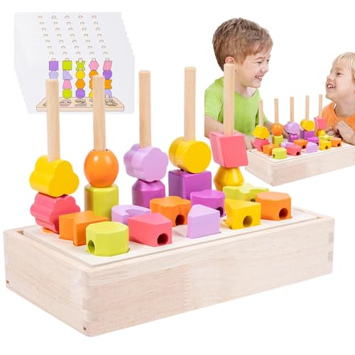 Rrlihjgu -Stapelspielzeug,-Stapelblöcke,Holzperlen-Stapelspiel - Stapelspielzeug, Bausteine, Kleinkindspielzeug, sensorisches Lernspielzeug, STEM-Spielzeug, Stapelperlen für das Lernen im von Rrlihjgu