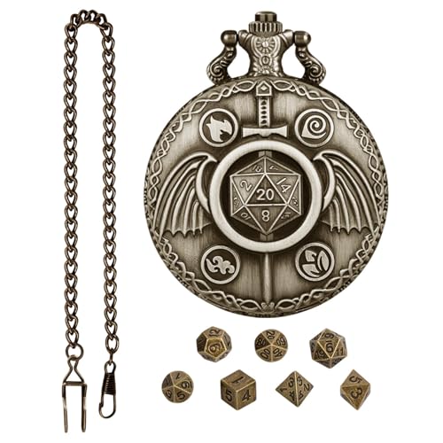 Rrlihjgu Taschenuhr mit Vintage-Würfeln, Rollenspiel-Würfel, Steampunk-Brettspiele, Retro-Würfel für Abendveranstaltungen und Sammler Rrlihjgu Taschenuhr mit Vintage-Würfeln, Rollenspiel-Würfel, Steampunk-Brettspiele, Retro-Würfel für Abendveranstaltungen und Sammler von Rrlihjgu