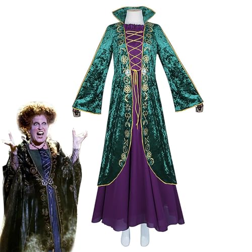 Rrlihjgu Winifred Sanderson Cosplay-Kostüm für Damen, Sanderson-Schwestern-Kostüm für Erwachsene, Sanderson-Schwestern-Kostüm, Winifred Sara-h Mary-Hexe, Cosplay-Zubehör, Halloween, Karnevalskostüme, von Rrlihjgu