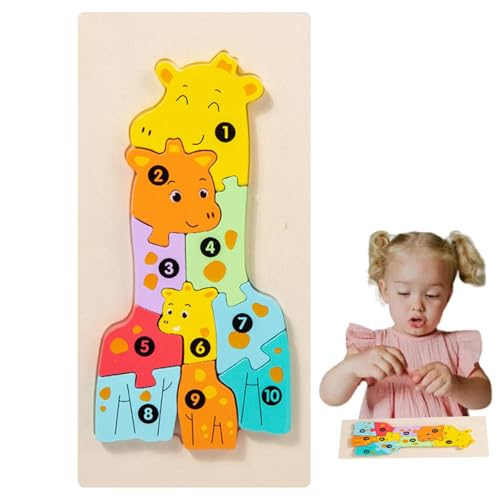 Rrlihjgu Zahlenpuzzle, Tierblockpuzzle, Holzpuzzles für Kinder, Bunte niedliche pädagogische Puzzle-Tiere für Kinder, Mädchen-Geburtstag von Rrlihjgu