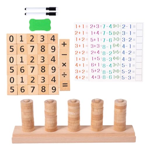 Rrlihjgu Zahlenzählspielzeug aus Holz,Zahlenlernspielzeug aus Holz - Mathe-Zählspiel, Puzzle-Blöcke,Additions-Subtraktions-Mathe-Lernspielzeug für Kleinkinder, Mädchen, Kinder ab 3 Jahren von Rrlihjgu