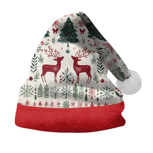 Rrongwn Mini Weihnachtsmützen Weihnachtsfeier Rote Santa Mütze Weihnachtsbaum Muster Weihnachtsmütze Weihnachtsgeweih Plüschmütze Dicker Fellrand Wintermütze Christmas Hat von Rrongwn