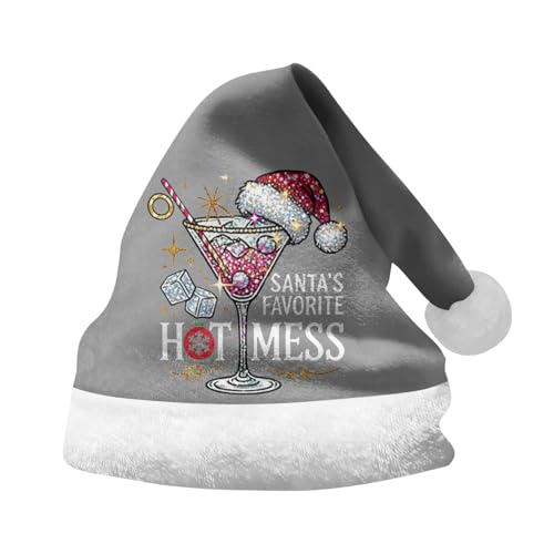 Rrongwn Weihnachtsmützen Rotweinglas Druck Weihnachtsmütze Unisex Nikolausmütze Weihnachtsfeier Rote Santa Mütze Warme Wintermütze Für Partys Weihnachten Classic Hat von Rrongwn