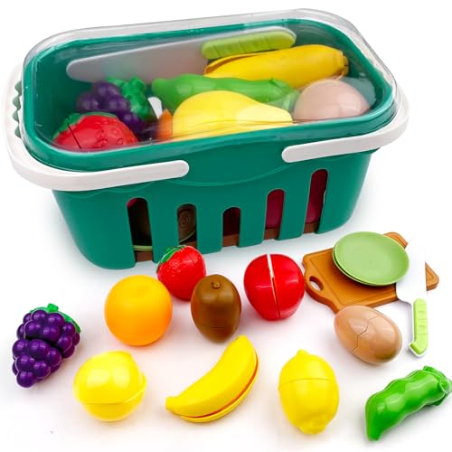 Rseuphiee Kinderküche Spielküche Zubehör, Schneiden Spielen Obst Lebensmitte, gefälschte Lebensmittel, Küche Playset mit Klett-Verbindung, für Kinder I Lernspielzeug Rollenspiele Geschenk von Rseuphiee