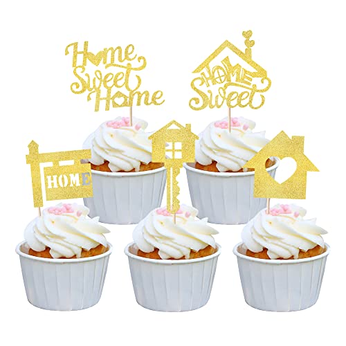 Cupcake-Topper mit Glitzer-Schlüssel, Einweihungs-Cupcake-Picks für Willkommen, neues Zuhause, Mottoparty, Kuchendekoration, Zubehör, Goldfarben, 30 Stück von Rsstarxi