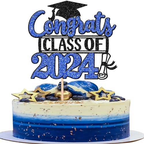 Rsstarxi 1 Pack Congrats Class of 2022 Cake Topper Glitter Congrats Class of 2022 Graduation Cap Diplom Cake Pick Dekorationen für 2022 Graduation Thema Party Supplies Schwarz Blau von Rsstarxi