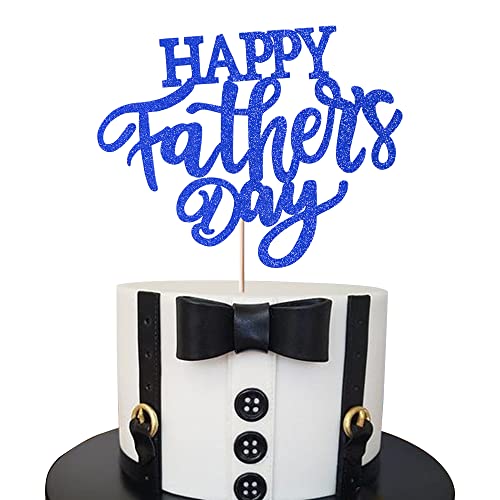 Rsstarxi 1 Pack Happy Father's Day Cake Topper Glitter Best Daddy Super Dad Love Father Cake Pick for Happy Father's Day Theme Dad Birthday Party Cake Decoratios Supplies Dark Blue von Rsstarxi