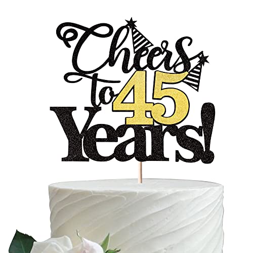 Rsstarxi 1 Packung Cheers to 45 Years Cake Topper Glitter Forty Five Years Old 45th Birthday Cake Pick 45 Fabulous Cake Decorations for Happy 45th Birthday Wedding Anniversary Party Supplies Black von Rsstarxi