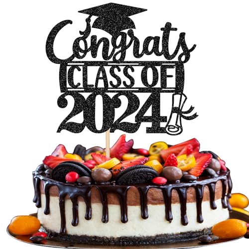 Rsstarxi 1 Packung Congrats Class of 2022 Cake Topper Glitter Black Congrats Class of 2022 Graduation Cap Diplom Cake Pick for So Proud of You 2022 Graduation Thema Party Kuchen Dekorationen Supplies. von Rsstarxi