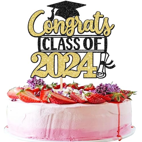 Rsstarxi 1 Packung Congrats Class of 2022 Cake Topper Glitter Congrats Class of 2022 Graduation Cap Diploma Cake Pick 2022 Graduation Theme Party Cake Decorations Supplies Black Gold von Rsstarxi