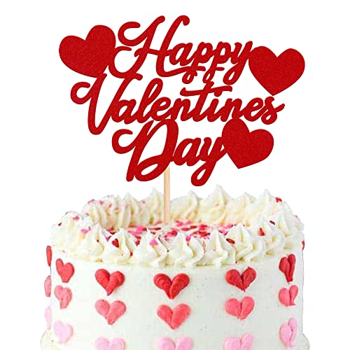 Rsstarxi 1 Packung Happy Valentine's Day Tortenaufsatz Glitzer Brautdusche Liebe Herz Kuchen Picks für Valentinstag Thema Hochzeit Verlobung Party Kuchen Dekorationen Zubehör Rot von Rsstarxi