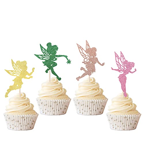 Rsstarxi 24 Stück Feen-Cupcake-Topper Glitzer Engel Ballett Tänzerin Cupcake Picks Blumen Fee Kuchen Dekorationen für Babyparty Mädchen Geburtstag Hochzeit Party Zubehör bunt von Rsstarxi