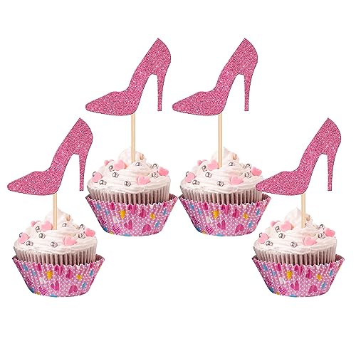 Rsstarxi 24 Stück Glitzer High Heel Cupcake Topper Brautdusche Mädchen Geburtstag Cupcake Picks Dekorationen für Hochzeit Verlobung Babyparty Frauen Geburtstag Party Kuchen Dekorationen von Rsstarxi