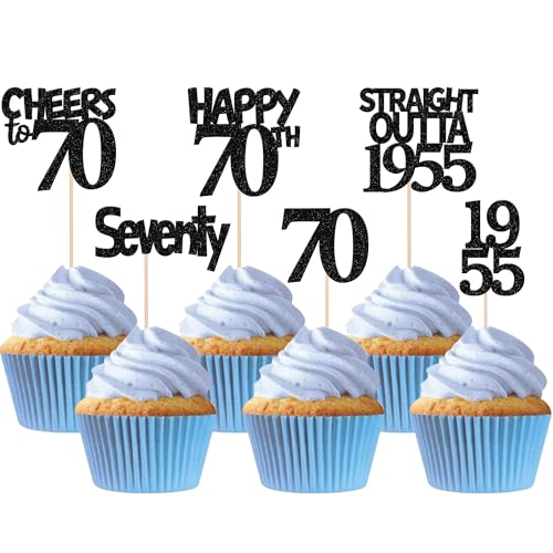 Rsstarxi 24 Stück gerade Outta 1953 Cupcake-Topper 70. Geburtstag Cupcake Picks Seventy Cheers to 70 Years Old Cupcake Topper for 70th Birthday Wedding Party Cake Decorations Supplies Black von Rsstarxi