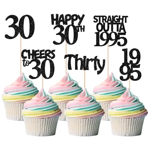 Rsstarxi 24 Stück gerade Outta 1993 Cupcake-Topper 30. Geburtstag Cupcake Picks Thirty Cheers to 30 Years Old Cupcake Topper for 30th Birthday Wedding Party Cake Decorations Supplies Black von Rsstarxi